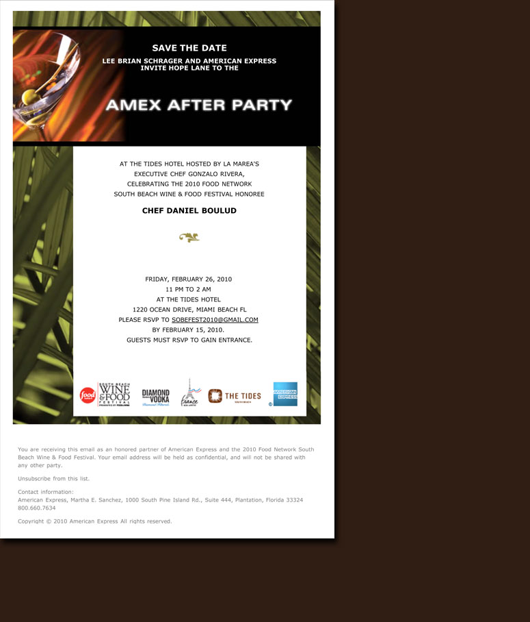 South Beach Wine and Food Email Invitation